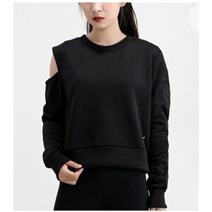 Puma black long sleeve cropped sweatshirt with one shoulder cutout - L
